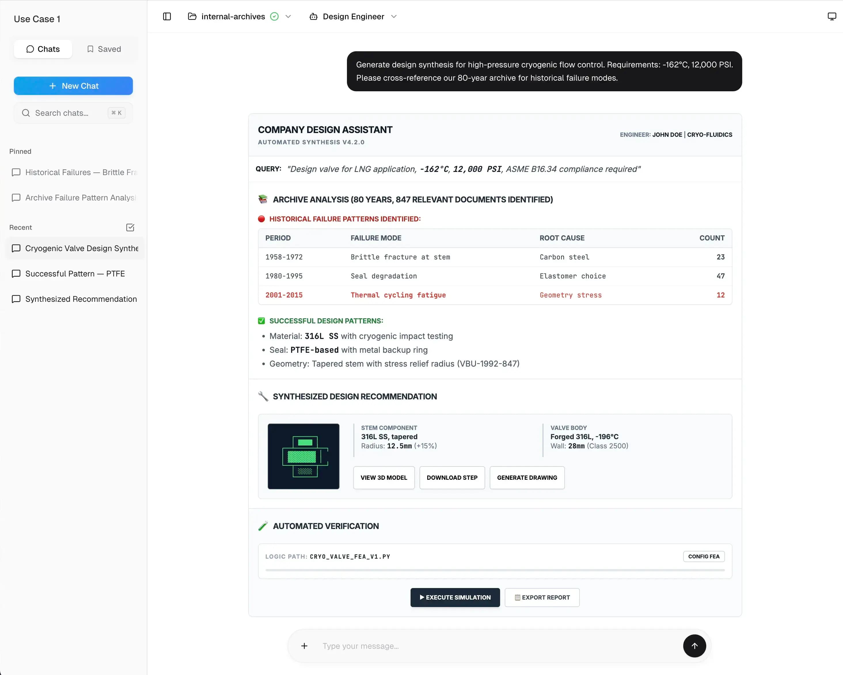 ValveGPT Cryogenic Application Design Assistant interface