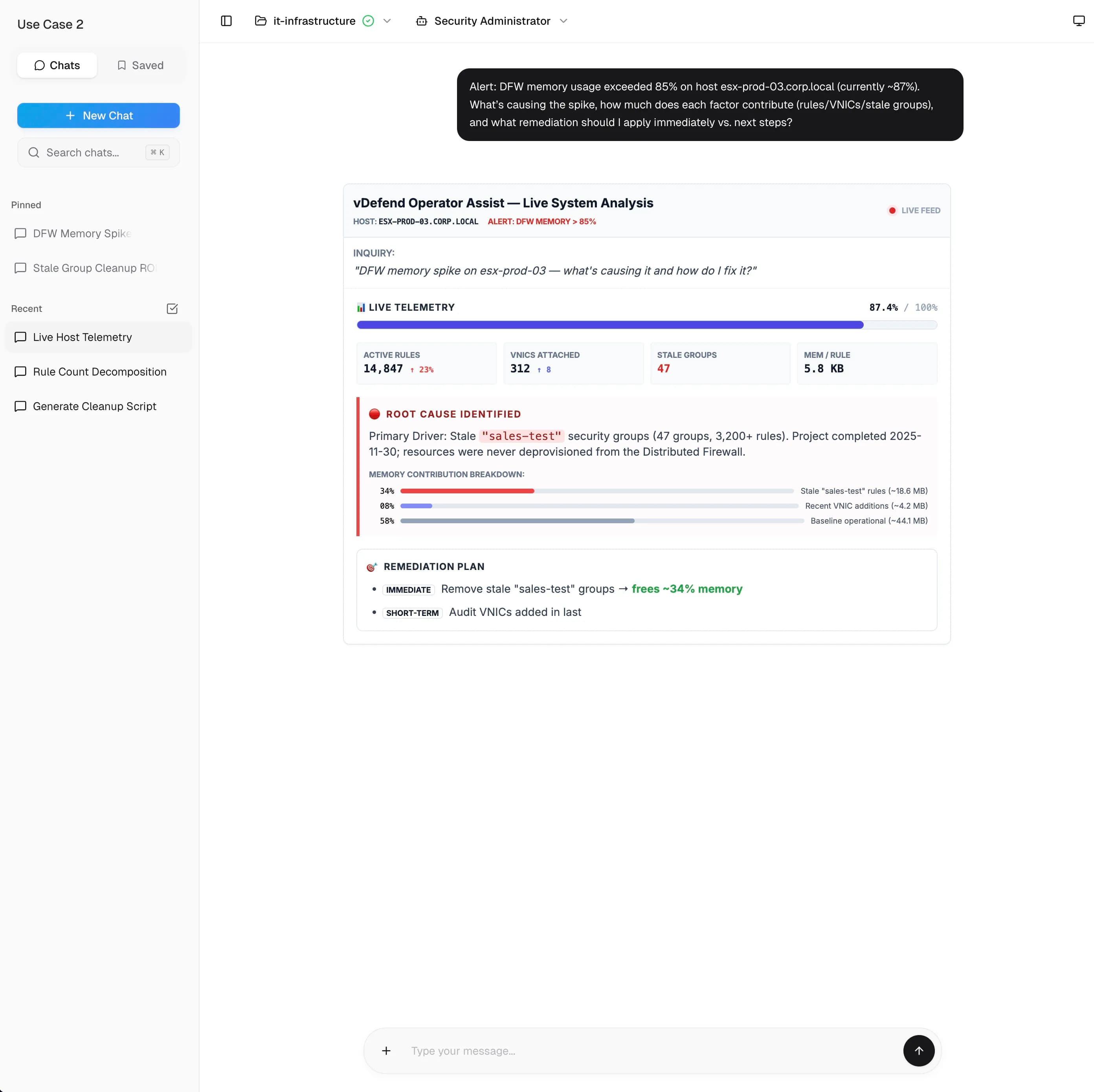 ESX DFW memory anomaly analysis with root cause identification